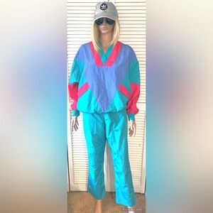 Vintage 80s Matching Windbreaker set tracksuit Women’s medium color block